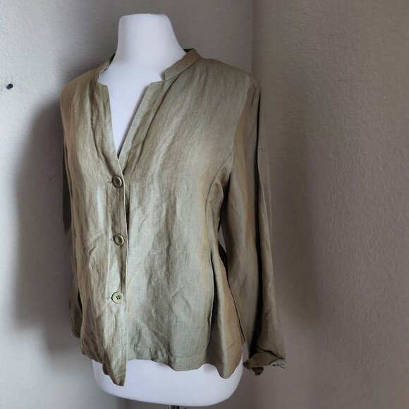 Eileen Fisher Linen‎ Jacket Women M Mandarin Collar Iridescent Lagenlook - Picture 14 of 15